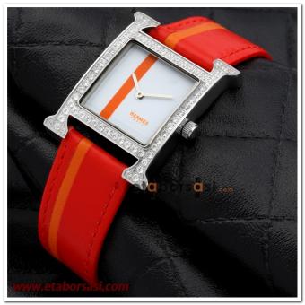 HK1797-HERMES KIRMIZI KORDONLU GÜMÜŞ BAYAN SAATİ