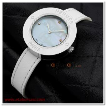 HK1800-HERMES PARİS BEYAZ KORDONLU GÜMÜŞ BAYAN SAATİ