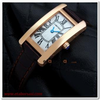 HK1808-CARTİER TANK DERİ KORDONLU GOLD BAYAN SAATİ