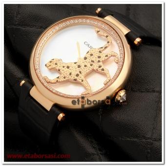 HK1811-CARTİER PANTHER DERİ KORDONLU GÜMÜŞ BAYAN SAATİ