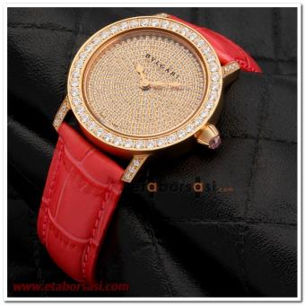 HK1813-BVLGARİ DERİ KORDONLU ROSE TAŞLI BAYAN SAATİ