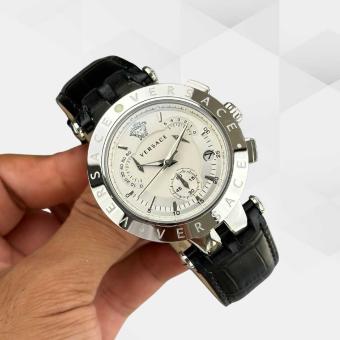 HK3108-VERSACE ÇELİK BEYAZ KADRAN DERİ KORDON ERKEK KOL SAATİ