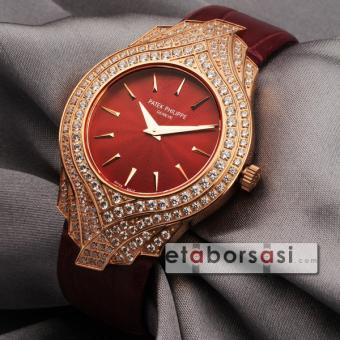 HK1147-PATEK PHİLİPPE FUL TAŞ BORDO BAYAN SAATİ