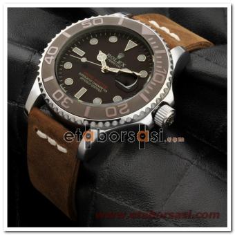HK1519-ROLEX OYSTER YACHT MASTER 2 KAHVE KORDON